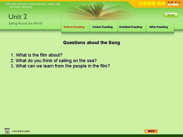 Before Reading Global Reading Detailed Reading Questions about the Song 1. What is the