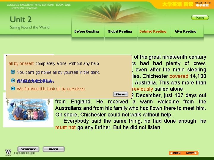 Before Reading Global Reading Detailed Reading After Reading Chichester followed the route of the