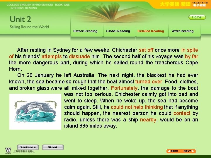 Before Reading Global Reading Detailed Reading After resting in Sydney for a few weeks,