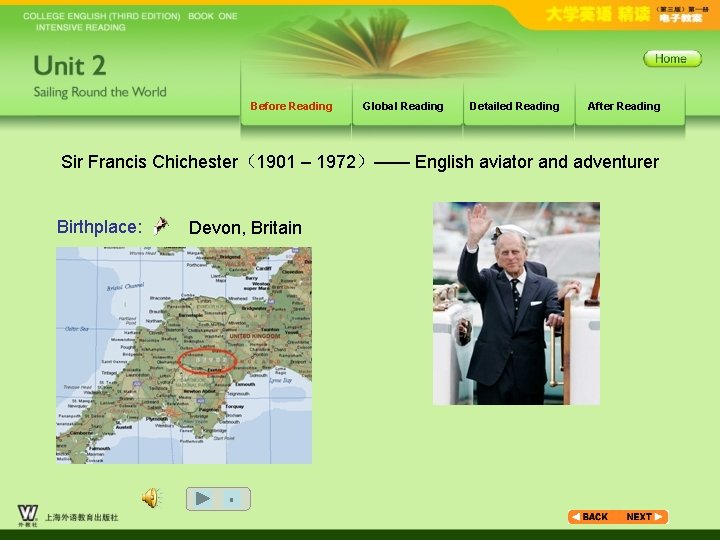 Before Reading Global Reading Detailed Reading After Reading Sir Francis Chichester（1901 – 1972）—— English