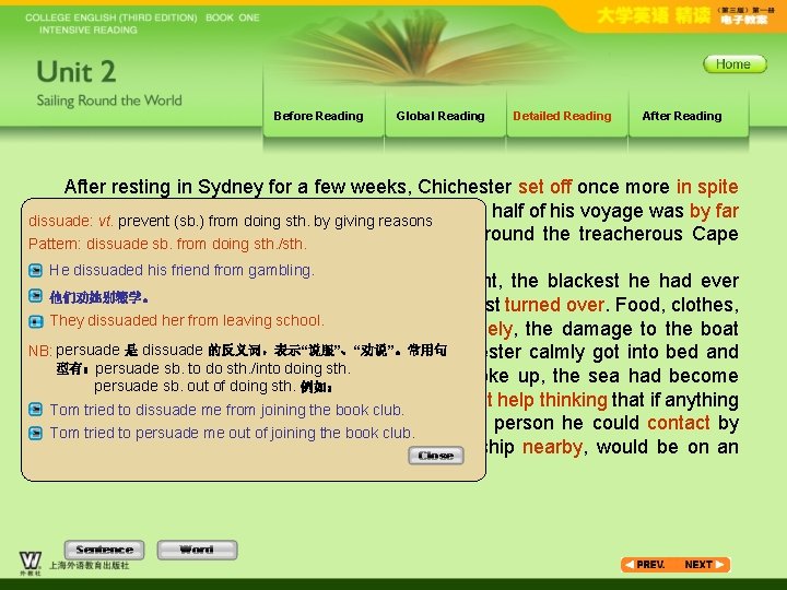Before Reading Global Reading Detailed Reading After resting in Sydney for a few weeks,