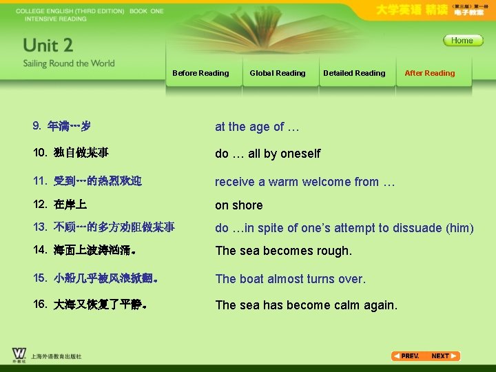 Before Reading Global Reading Detailed Reading After Reading 9. 年满…岁 at the age of