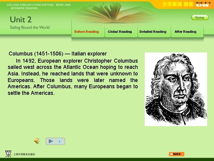 Before Reading Global Reading Columbus (1451 -1506) — Italian explorer In 1492, European explorer