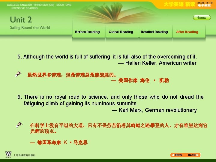 Before Reading Global Reading Detailed Reading After Reading 5. Although the world is full