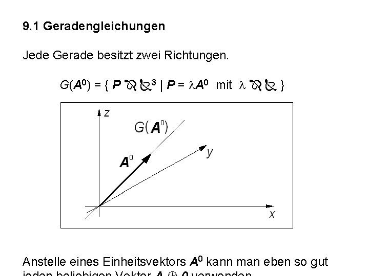 9. 1 Geradengleichungen Jede Gerade besitzt zwei Richtungen. G(A 0) = { P 3