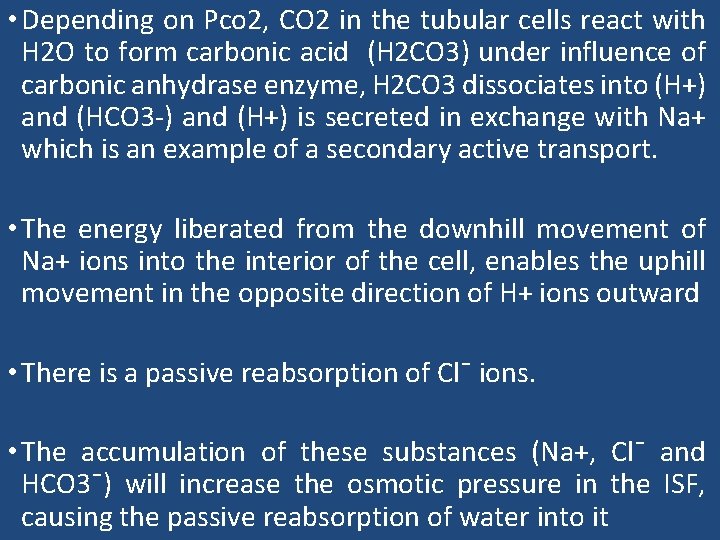  • Depending on Pco 2, CO 2 in the tubular cells react with