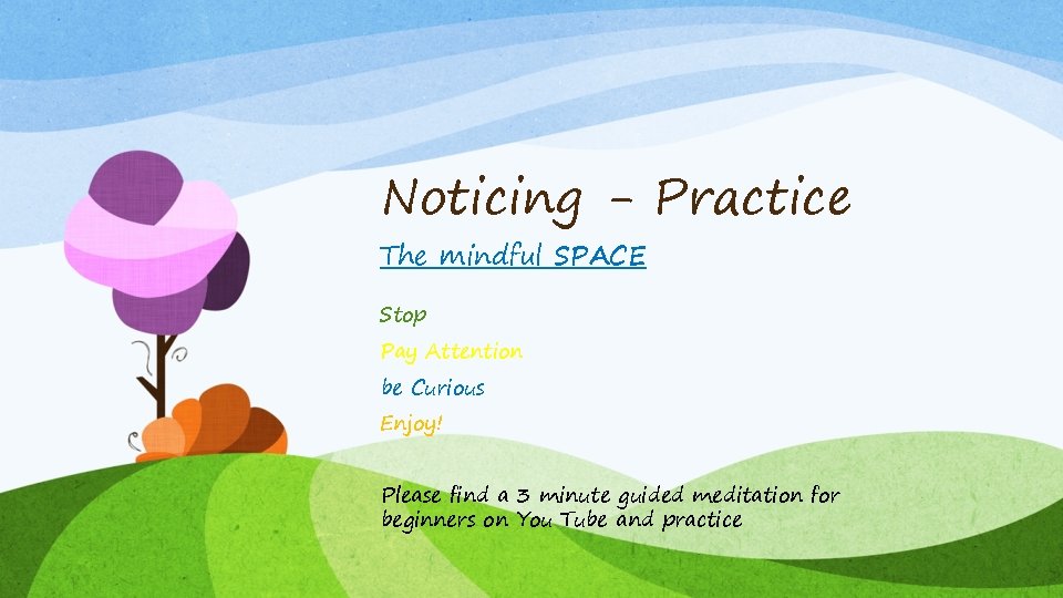 Noticing - Practice The mindful SPACE Stop Pay Attention be Curious Enjoy! Please find