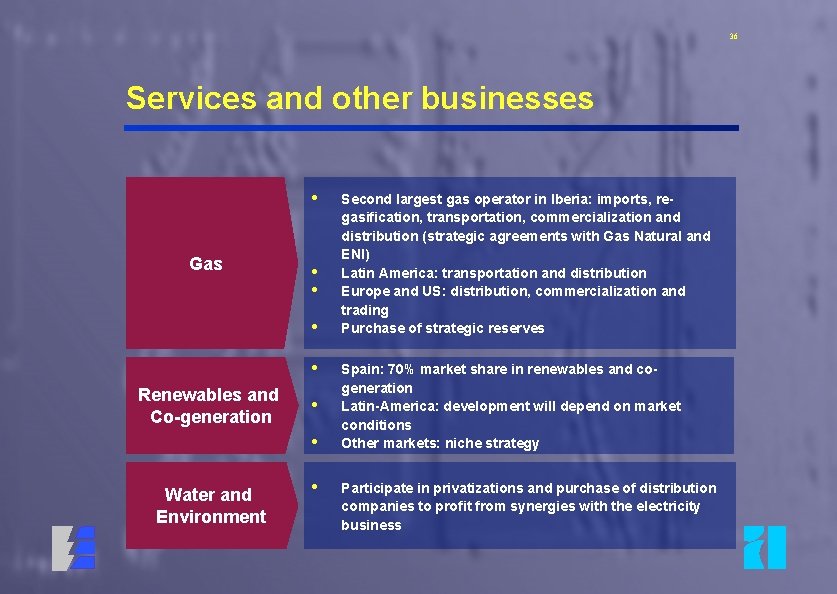 36 Services and other businesses Gas Renewables and Co-generation Water and Environment Second largest