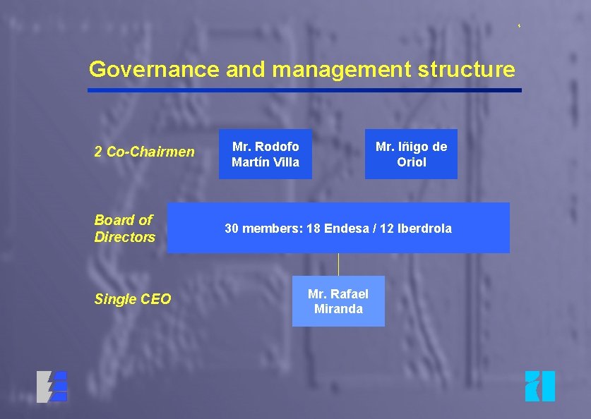 4 Governance and management structure 2 Co-Chairmen Board of Directors Single CEO Mr. Rodofo