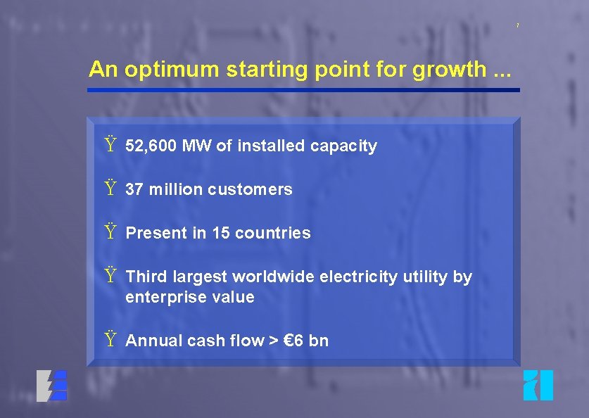 7 An optimum starting point for growth. . . Ÿ 52, 600 MW of