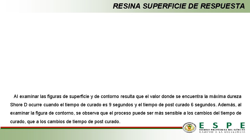 RESINA SUPERFICIE DE RESPUESTA Al examinar las figuras de superficie y de contorno resulta