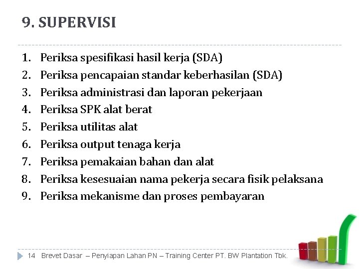 9. SUPERVISI 1. 2. 3. 4. 5. 6. 7. 8. 9. Periksa spesifikasi hasil