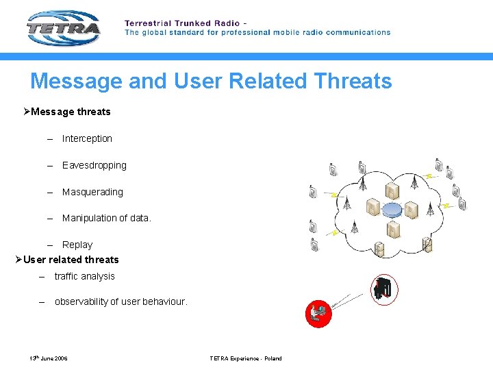 Message and User Related Threats ØMessage threats – Interception – Eavesdropping – Masquerading –