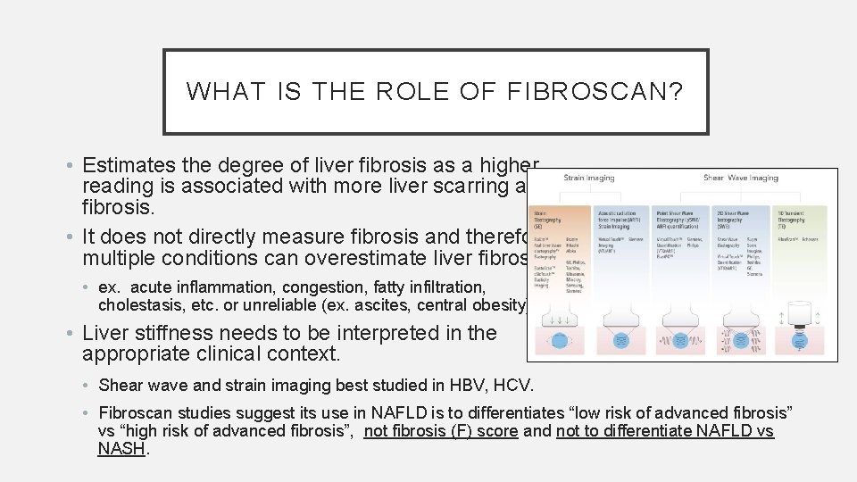 WHAT IS THE ROLE OF FIBROSCAN? • Estimates the degree of liver fibrosis as