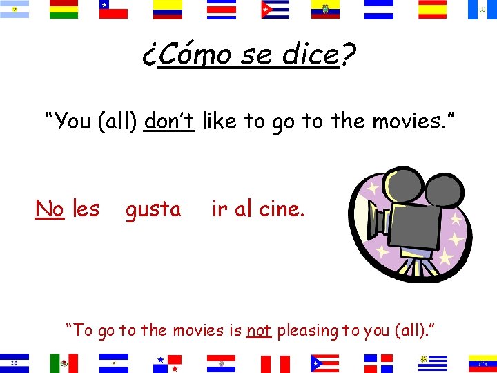 ¿Cómo se dice? “You (all) don’t like to go to the movies. ” No