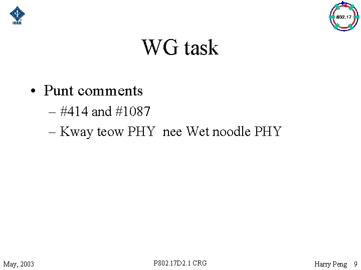 WG task • Punt comments – #414 and #1087 – Kway teow PHY nee