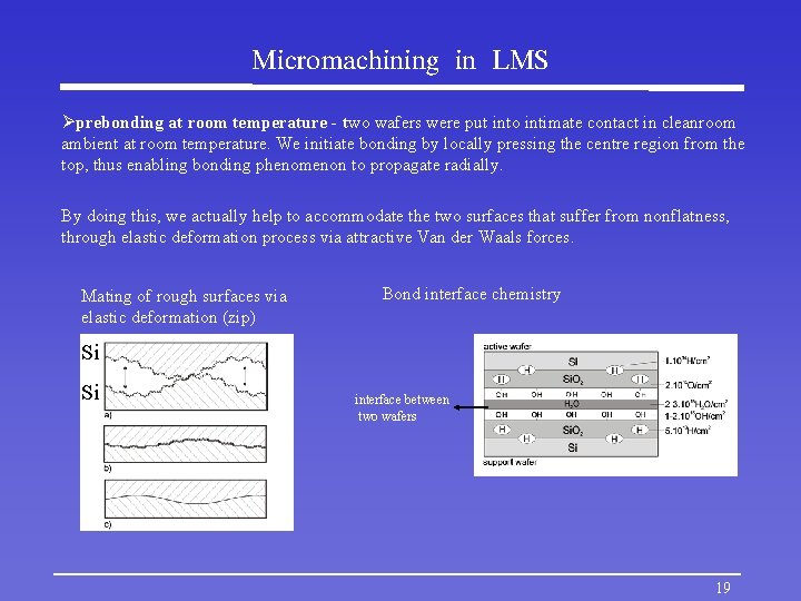 Micromachining in LMS Øprebonding at room temperature - two wafers were put into intimate