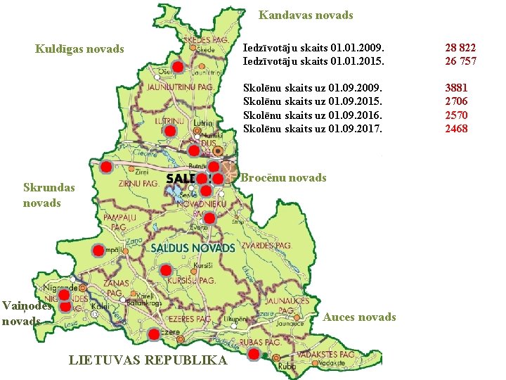 Kandavas novads Kuldīgas novads Skrundas novads Vaiņodes novads Iedzīvotāju skaits 01. 2009. Iedzīvotāju skaits