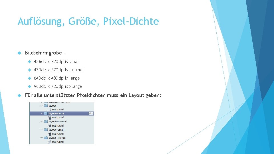 Auflösung, Größe, Pixel-Dichte Bildschirmgröße 426 dp x 320 dp is small 470 dp x