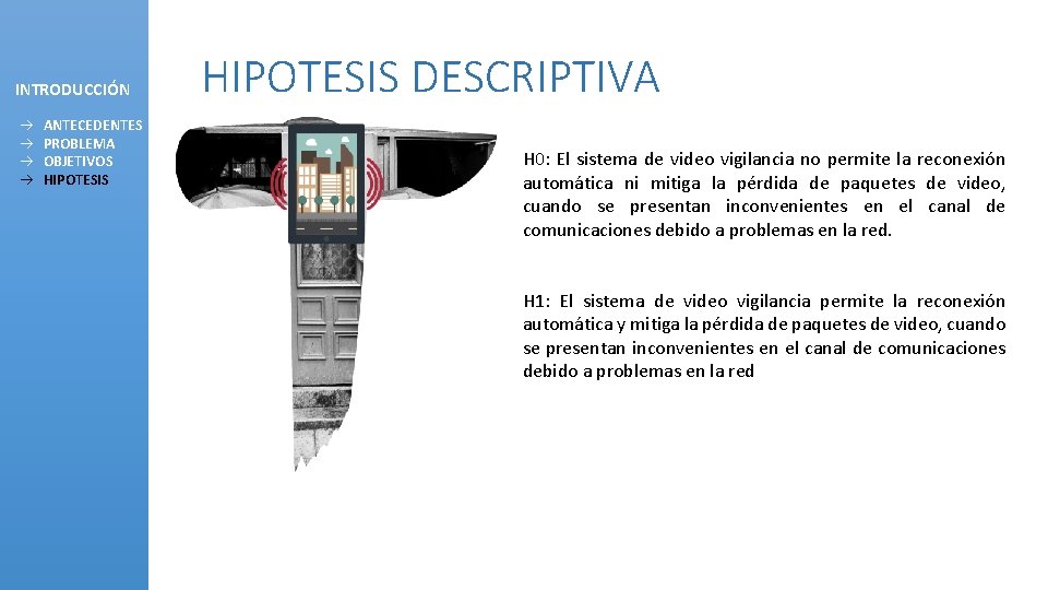 INTRODUCCIÓN à à ANTECEDENTES PROBLEMA OBJETIVOS HIPOTESIS DESCRIPTIVA H 0: El sistema de video