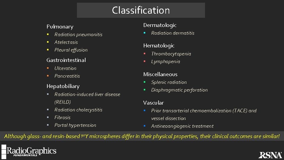 Classification Pulmonary § § § Radiation pneumonitis Atelectasis Pleural effusion Gastrointestinal § § Ulceration
