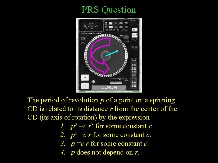 PRS Question The period of revolution p of a point on a spinning CD