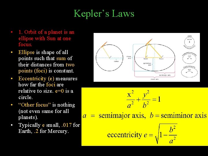Kepler’s Laws • 1. Orbit of a planet is an ellipse with Sun at