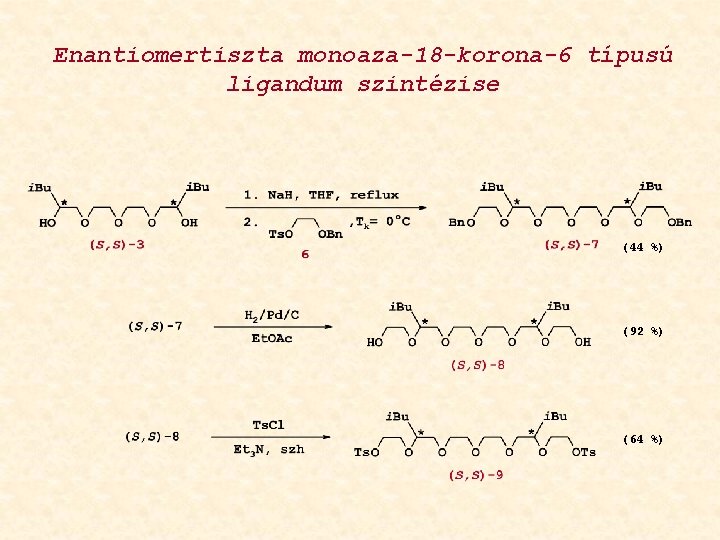 Enantiomertiszta monoaza-18 -korona-6 típusú ligandum szintézise (44 %) (92 %) (64 %) 