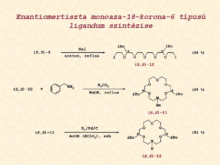 Enantiomertiszta monoaza-18 -korona-6 típusú ligandum szintézise (68 %) (49 %) (81 %) 