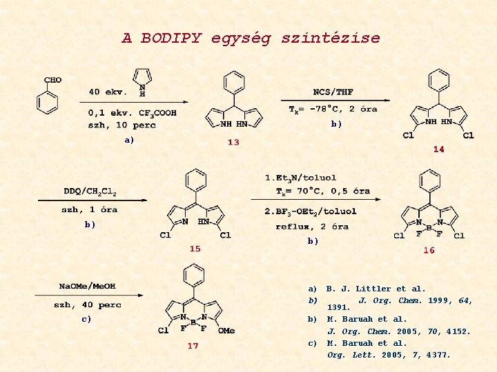 A BODIPY egység szintézise b) a) b) b) c) a) B. J. Littler et