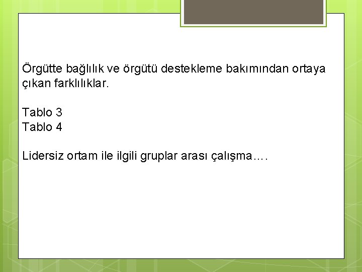 Örgütte bağlılık ve örgütü destekleme bakımından ortaya çıkan farklılıklar. Tablo 3 Tablo 4 Lidersiz