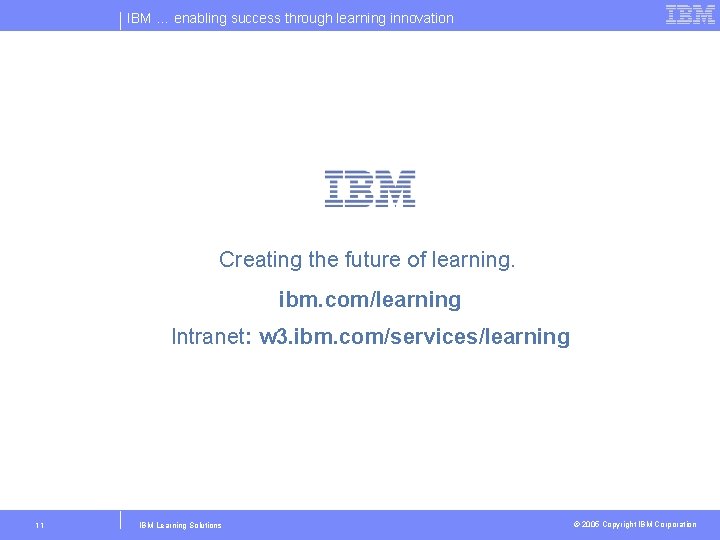 IBM … enabling success through learning innovation Creating the future of learning. ibm. com/learning