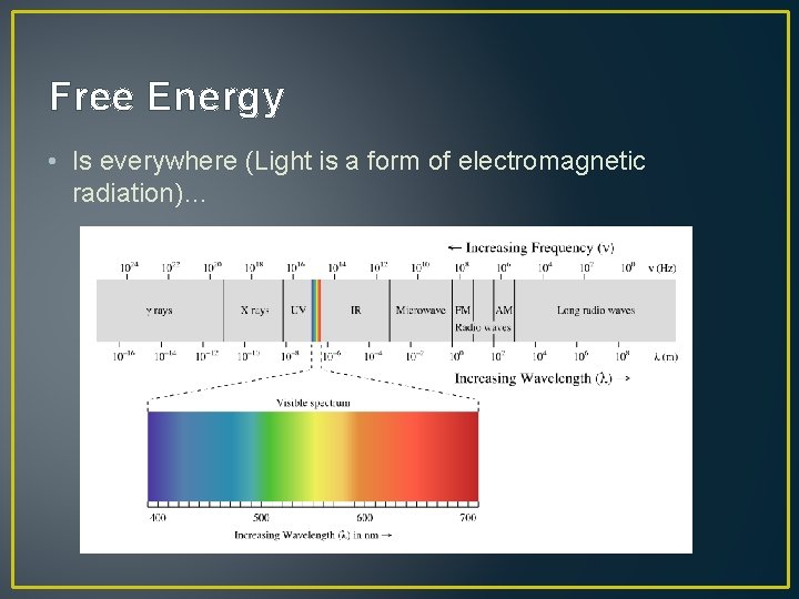 Free Energy • Is everywhere (Light is a form of electromagnetic radiation)… 