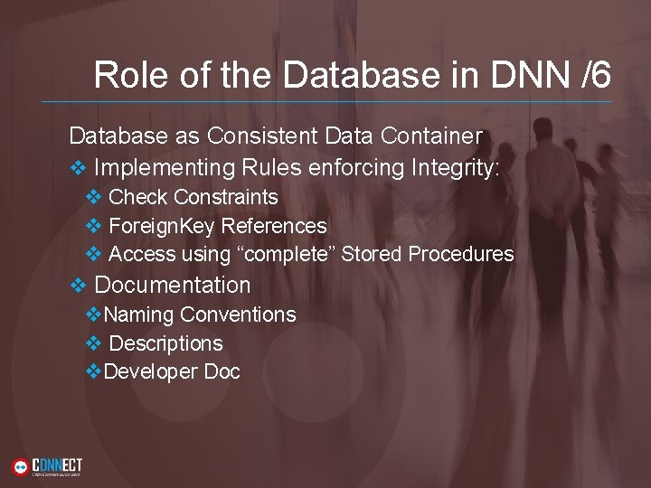 Role of the Database in DNN /6 Database as Consistent Data Container v Implementing Role of the Database in DNN /6 Database as Consistent Data Container v Implementing