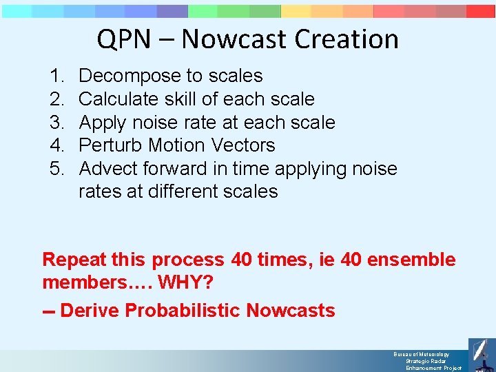 QPN – Nowcast Creation 1. 2. 3. 4. 5. Decompose to scales Calculate skill