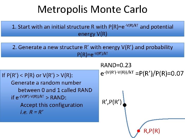 Metropolis Monte Carlo 1. Start with an initial structure R with P(R)=e-V(R)/k. T and