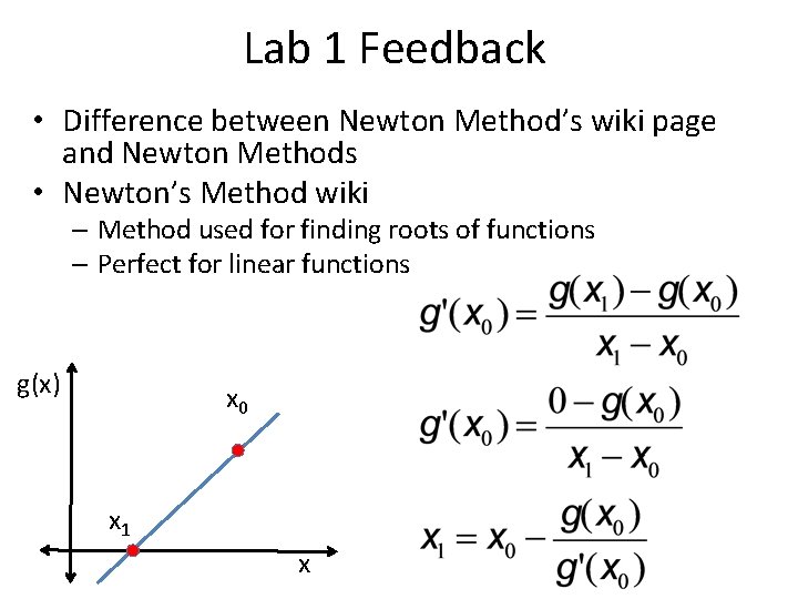 Lab 1 Feedback • Difference between Newton Method’s wiki page and Newton Methods •