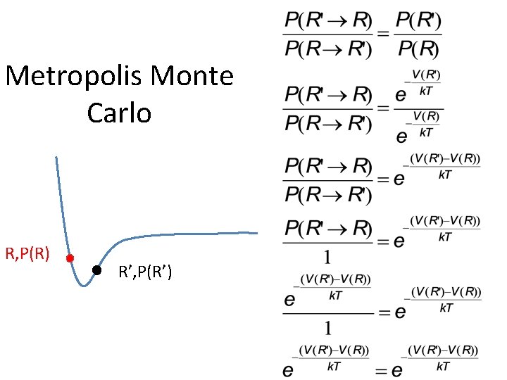 Metropolis Monte Carlo R, P(R) R’, P(R’) 