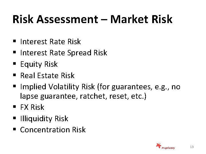 Risk Assessment – Market Risk Interest Rate Spread Risk Equity Risk Real Estate Risk