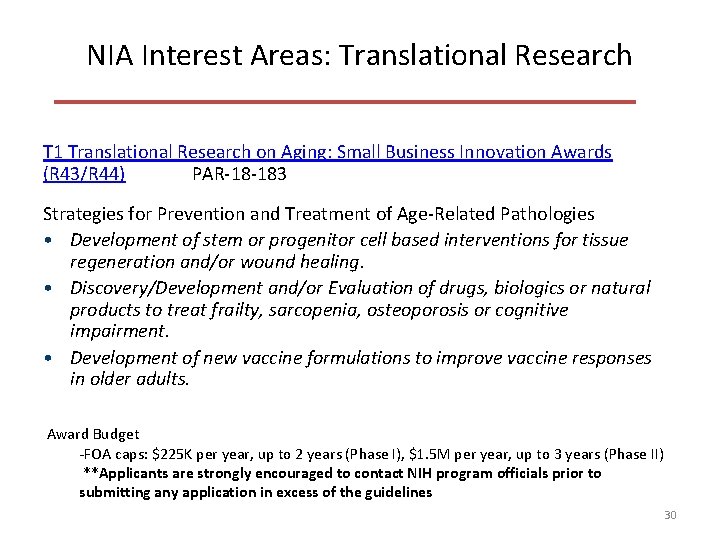 NIA Interest Areas: Translational Research T 1 Translational Research on Aging: Small Business Innovation