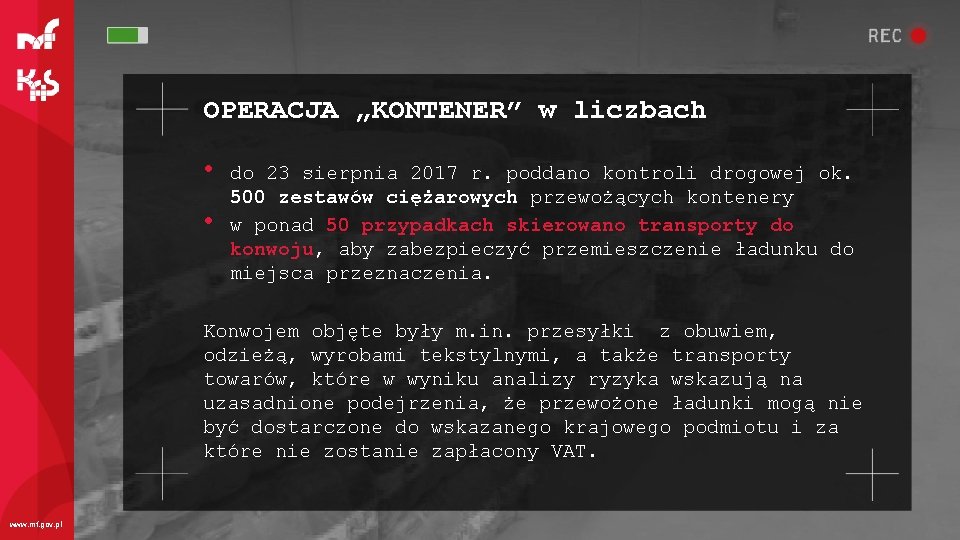 OPERACJA „KONTENER” w liczbach • • do 23 sierpnia 2017 r. poddano kontroli drogowej