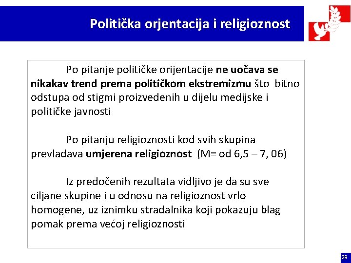 Politička orjentacija i religioznost Po pitanje političke orijentacije ne uočava se nikakav trend prema