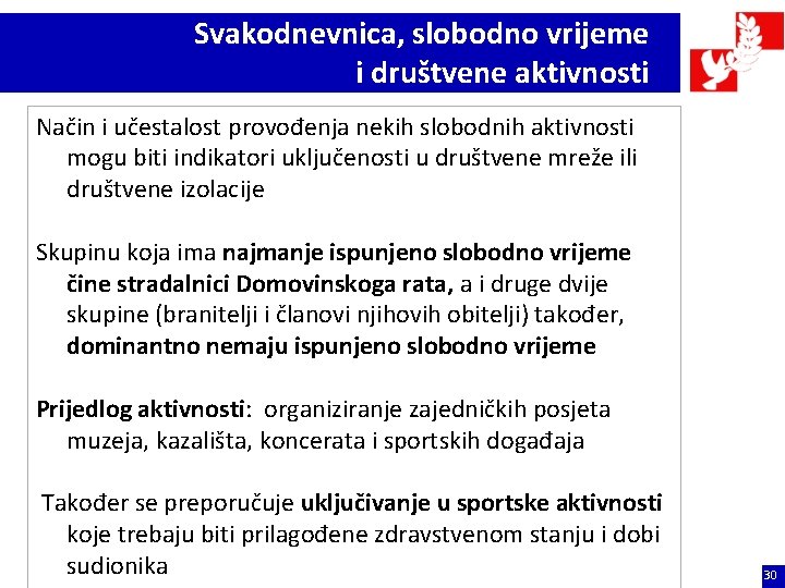 Svakodnevnica, slobodno vrijeme i društvene aktivnosti Način i učestalost provođenja nekih slobodnih aktivnosti mogu