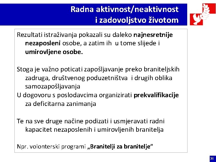 Radna aktivnost/neaktivnost i zadovoljstvo životom Rezultati istraživanja pokazali su daleko najnesretnije nezaposleni osobe, a