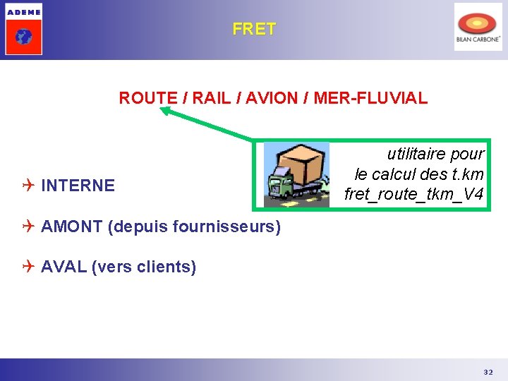 FRET ROUTE / RAIL / AVION / MER-FLUVIAL Q INTERNE utilitaire pour le calcul FRET ROUTE / RAIL / AVION / MER-FLUVIAL Q INTERNE utilitaire pour le calcul