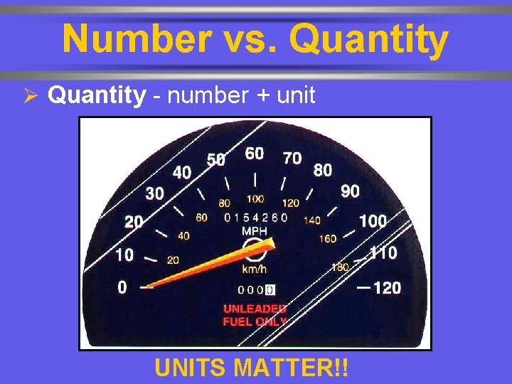 Number vs. Quantity Ø Quantity - number + unit UNITS MATTER!! 