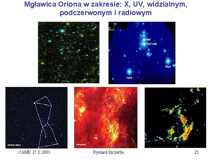 Mgławica Oriona w zakresie: X, UV, widzialnym, podczerwonym i radiowym CAMK 27 X 2003