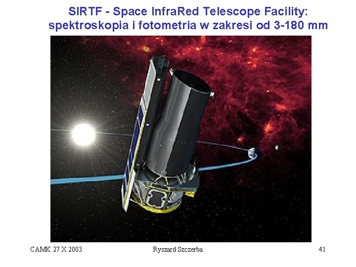 SIRTF - Space Infra. Red Telescope Facility: spektroskopia i fotometria w zakresi od 3