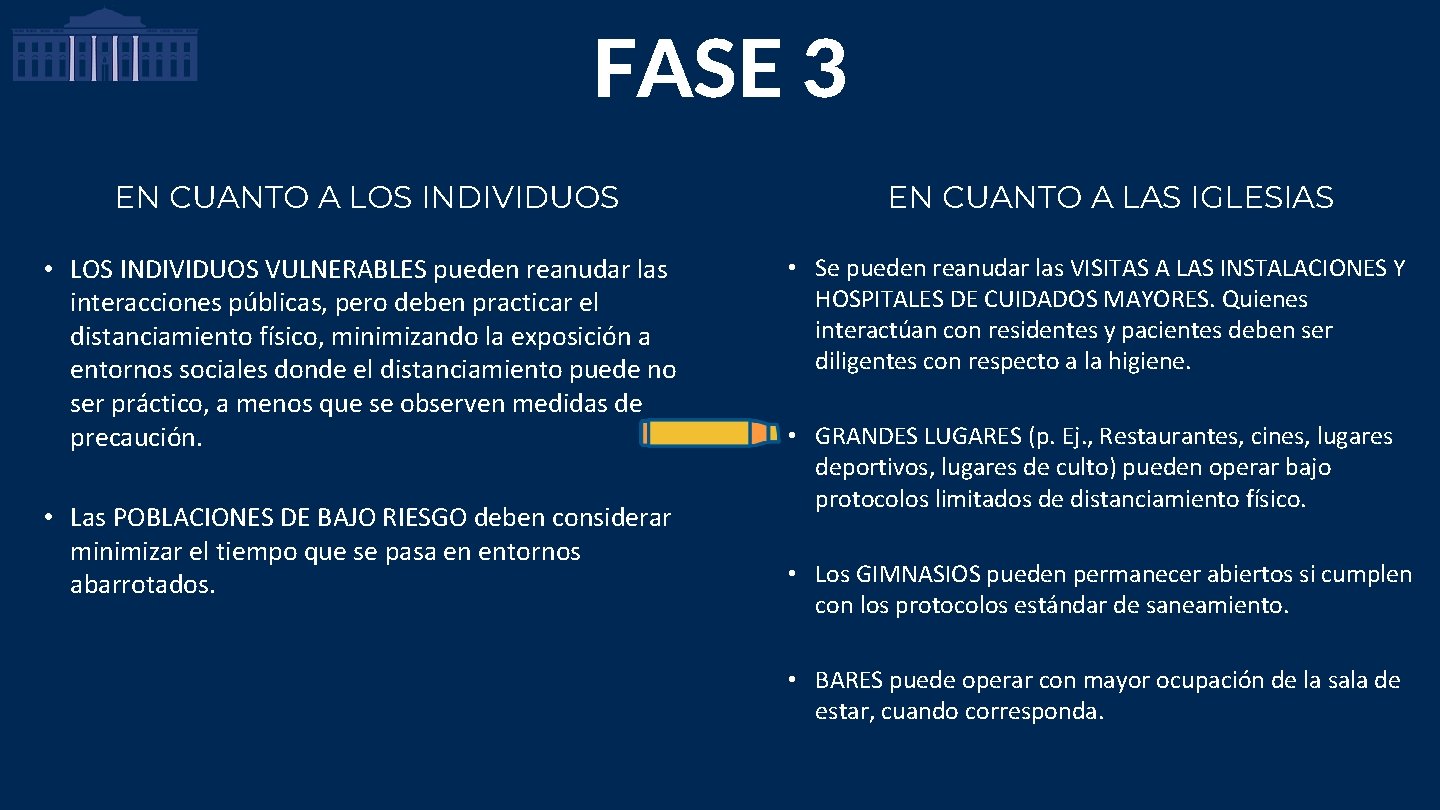 FASE 3 EN CUANTO A LOS INDIVIDUOS • LOS INDIVIDUOS VULNERABLES pueden reanudar las