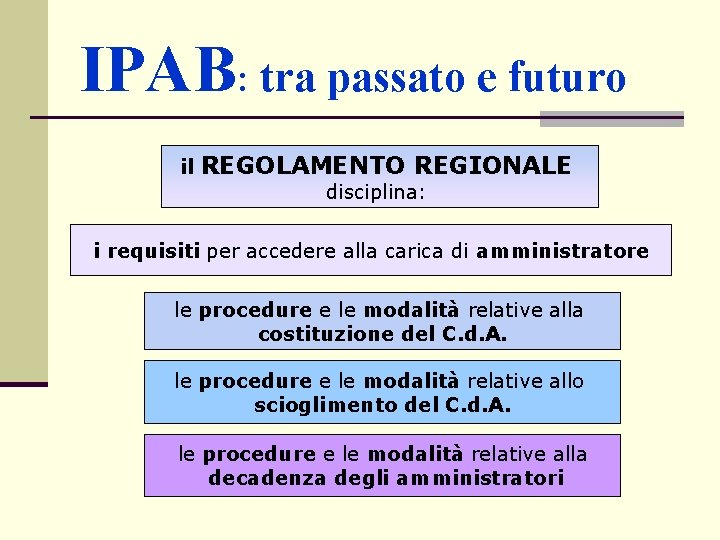 IPAB: tra passato e futuro il REGOLAMENTO REGIONALE disciplina: i requisiti per accedere alla